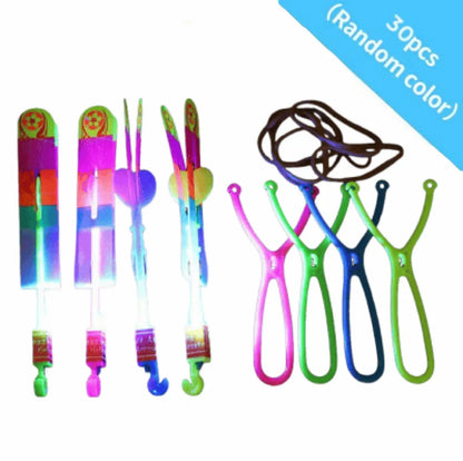 10-Pack LED Light-Up Flying Arrow Slingshot Toys 🚀 Glow-in-the-Dark Outdoor Fun for Kids & Adults