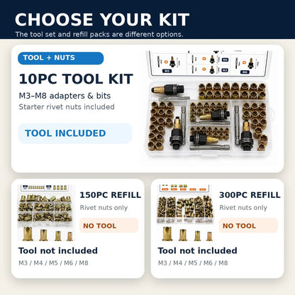 M3–M8 Rivet Nut Installation Kit 🔩 – Threaded Insert Tools & Refills