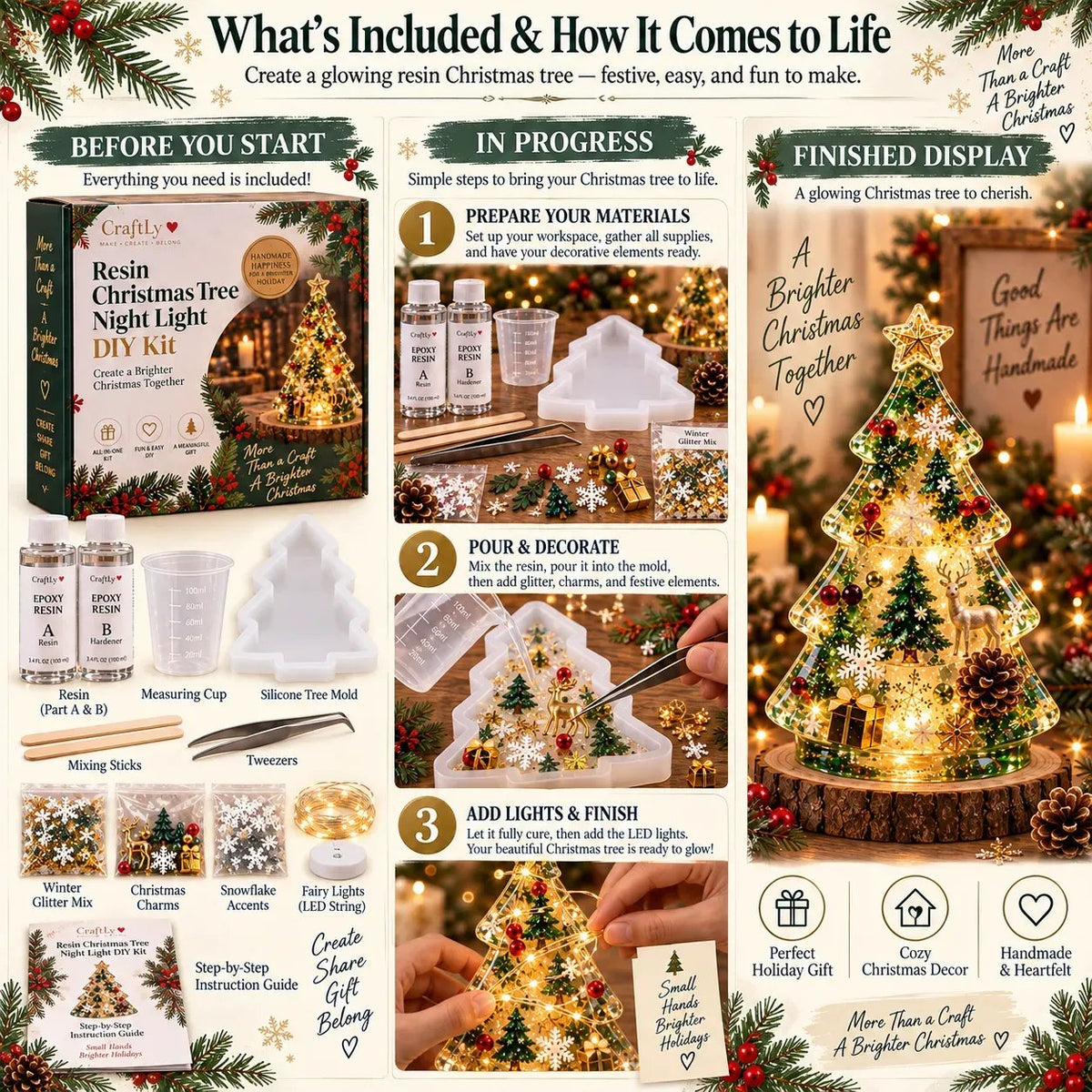 ✈️ Buy 2+ Get Free Shipping🎄✨ DIY Christmas Glow Tree – Beginner-Friendly Resin Craft Kit with Lights & Festive Decorations