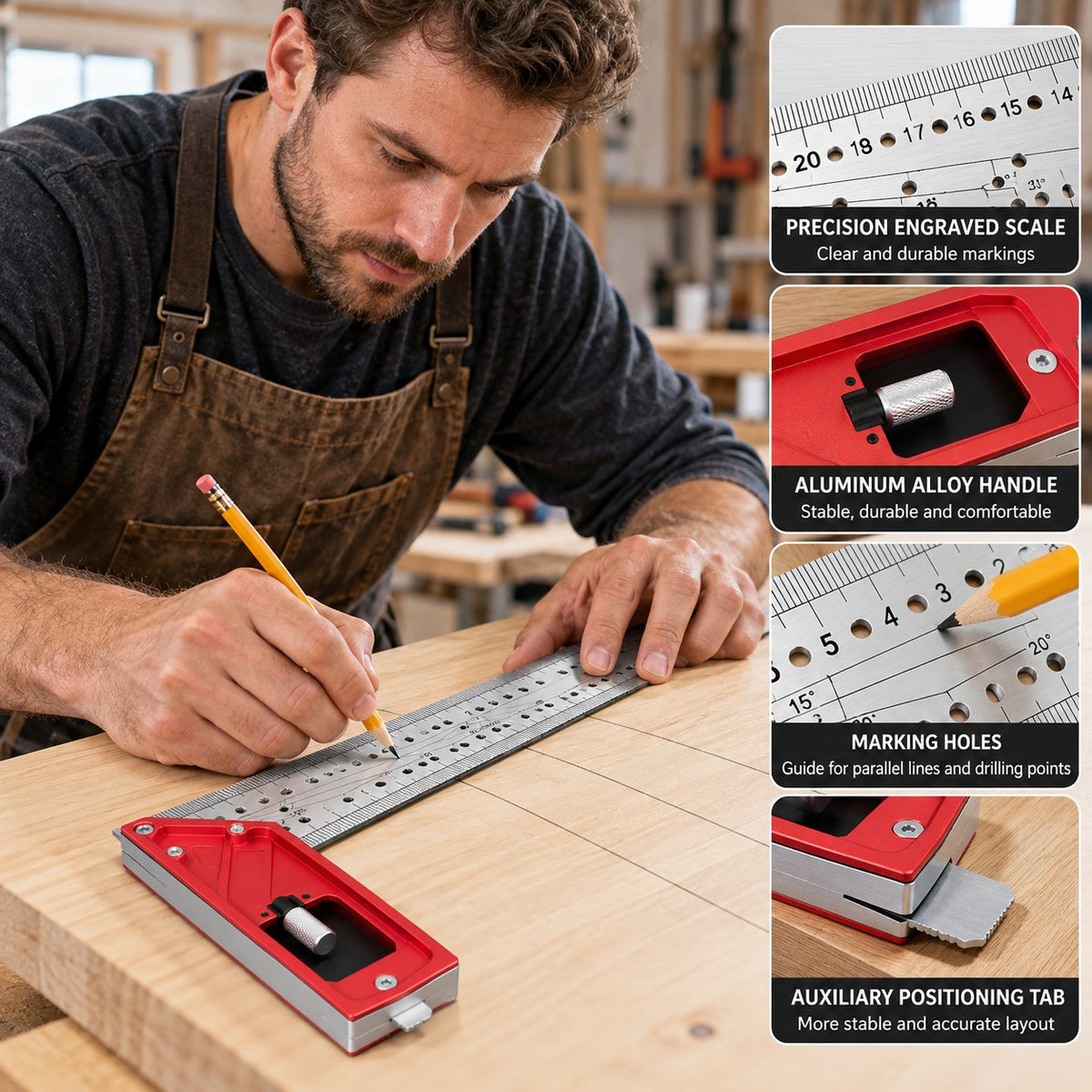 Stainless Steel Layout Square 📐 – Multi-Angle Marking & Measuring Tool