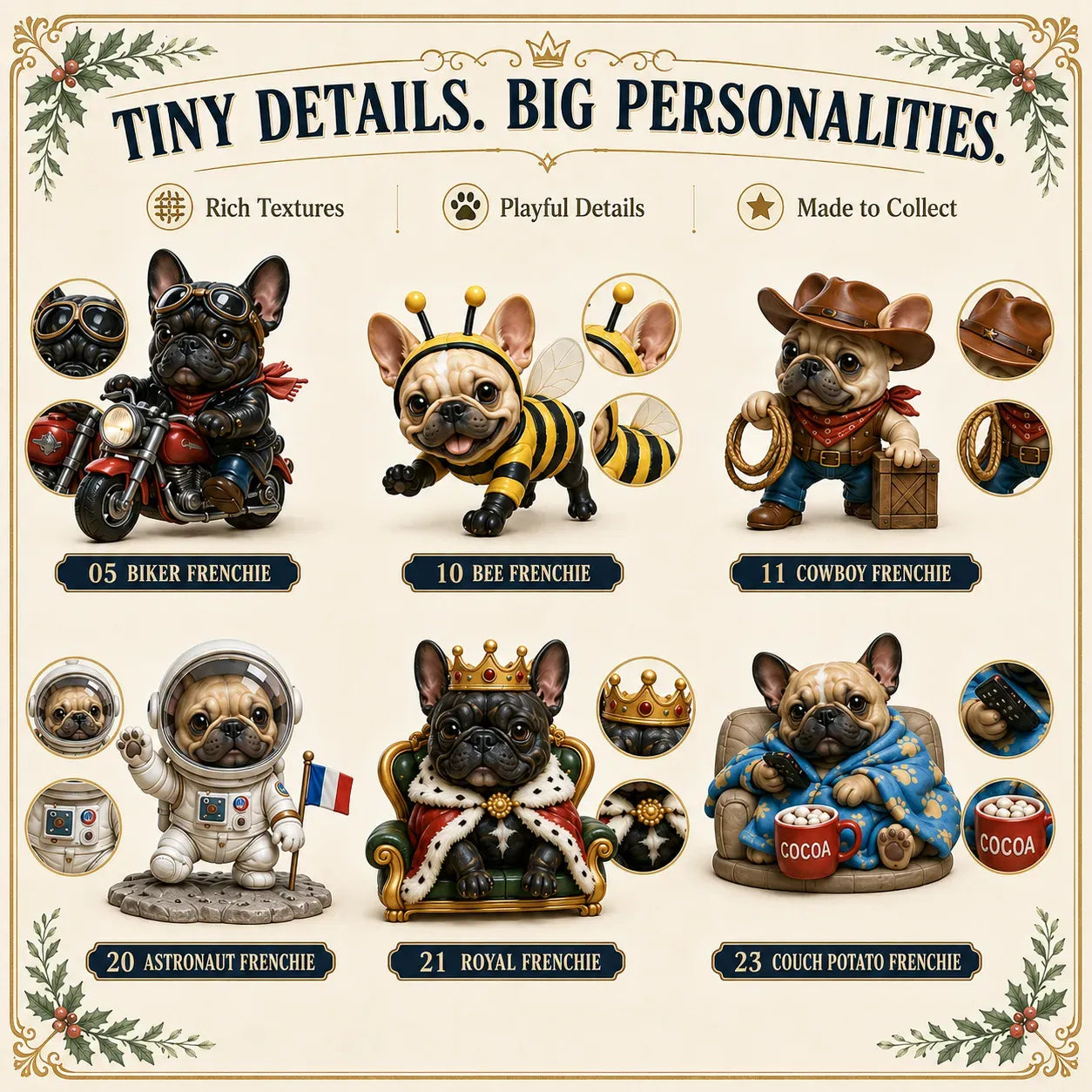 💯 🐶 24-Day French Bulldog Christmas Advent Calendar | 24 Unique Collectible Frenchie Characters with Different Outfits, Personalities & Daily Holiday Surprises 🎄✨