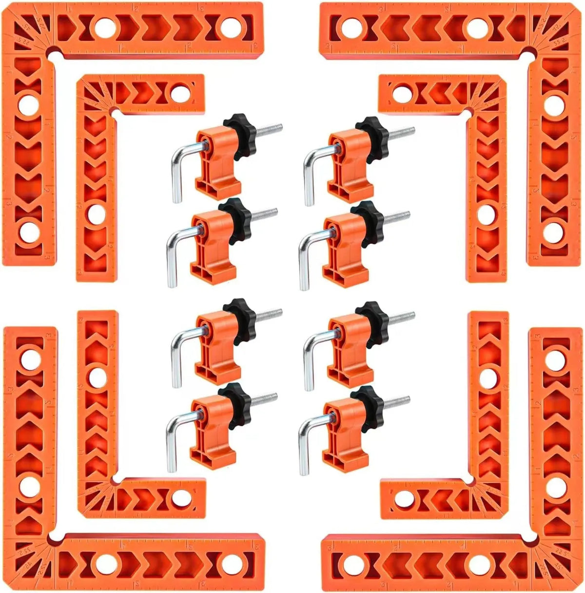 🔧 8-Piece 90° Corner Clamp Set with L-Shaped Positioning Squares for 3" and 4" Woodworking Joints