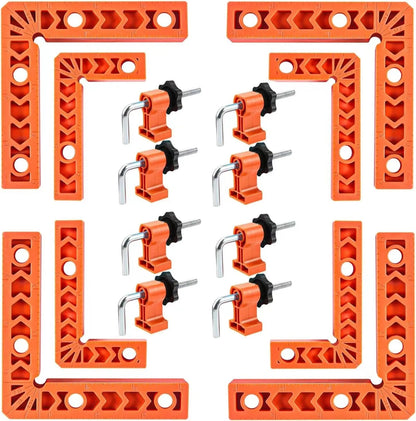 🔧 8-Piece 90° Corner Clamp Set with L-Shaped Positioning Squares for 3" and 4" Woodworking Joints