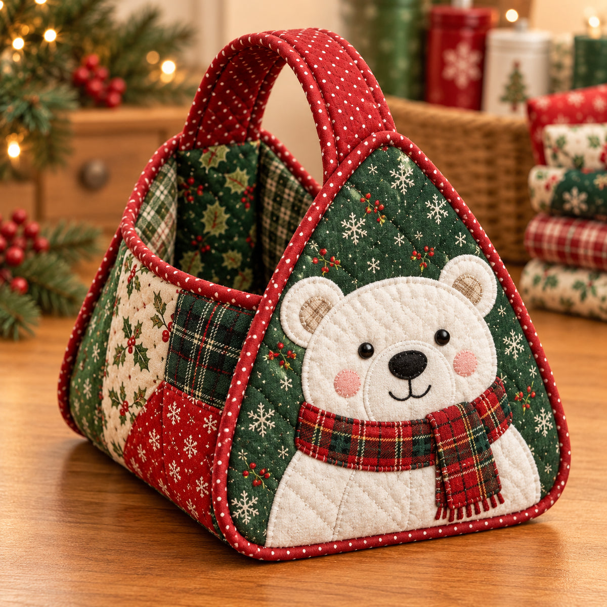 🔥 🪡DIY Christmas Patchwork Basket Sewing Kit – Festive Quilted Holiday Storage Organizer