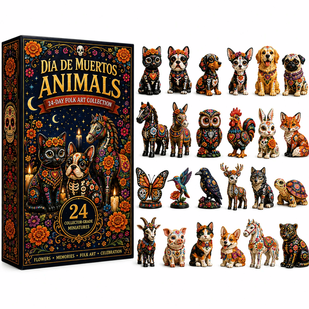 Día de Muertos Animals Advent Calendar 2026 – 24‑Day Folk Art Animal Figurine Collection | 24 Unique Collector‑Grade Miniatures