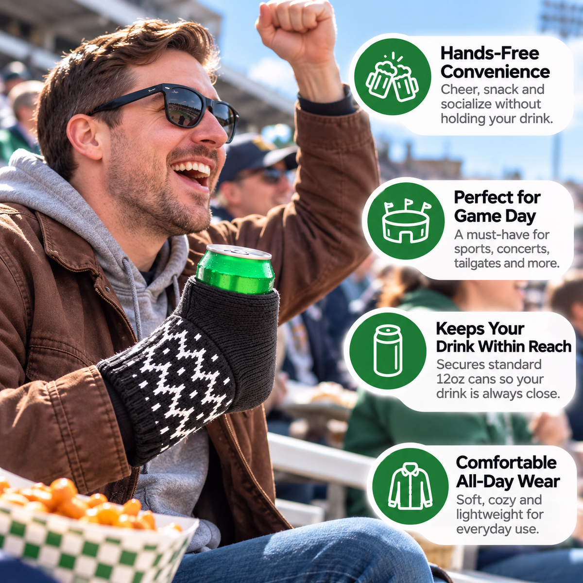 Game-Day Knit Can Cozy 🥤 – Hands-Free Wearable Drink Holder