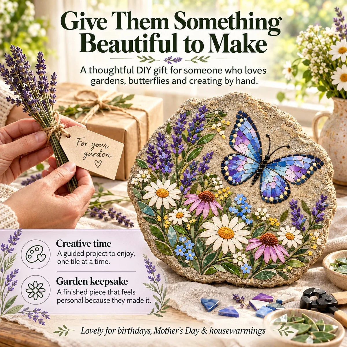 ⏳ Last Day 49% OFF – 🦋 Beginner-Friendly Butterfly Wildflower Mosaic DIY Kit | Complete Kit with Pre-Cut Tiles, Adhesive, Grout, Tools & Guide 🌼