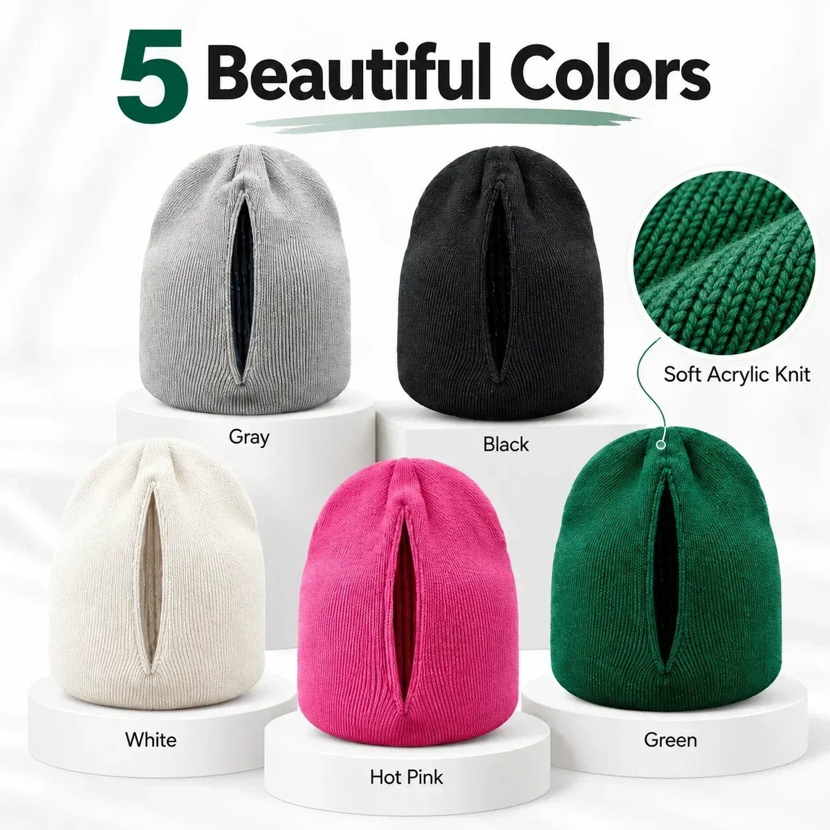 Magnetic Ponytail Beanie 🧶 – Cozy Knit Hat for Messy Buns
