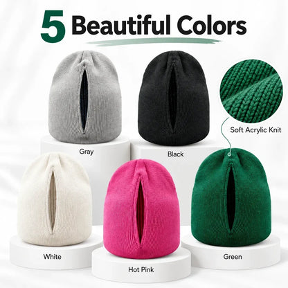 Magnetic Ponytail Beanie 🧶 – Cozy Knit Hat for Messy Buns