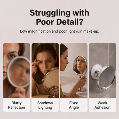 ✨ 10X LED Magnifying Makeup Mirror – Drill-Free Suction & Dual Power 🔍