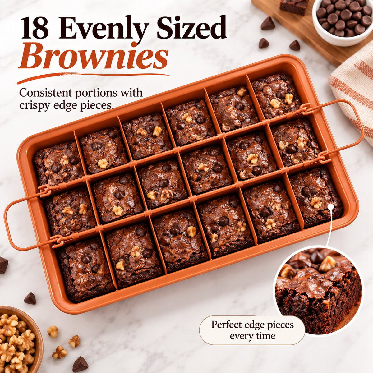 18-Cavity Brownie Pan 🍫 – Nonstick Steel with Removable Dividers