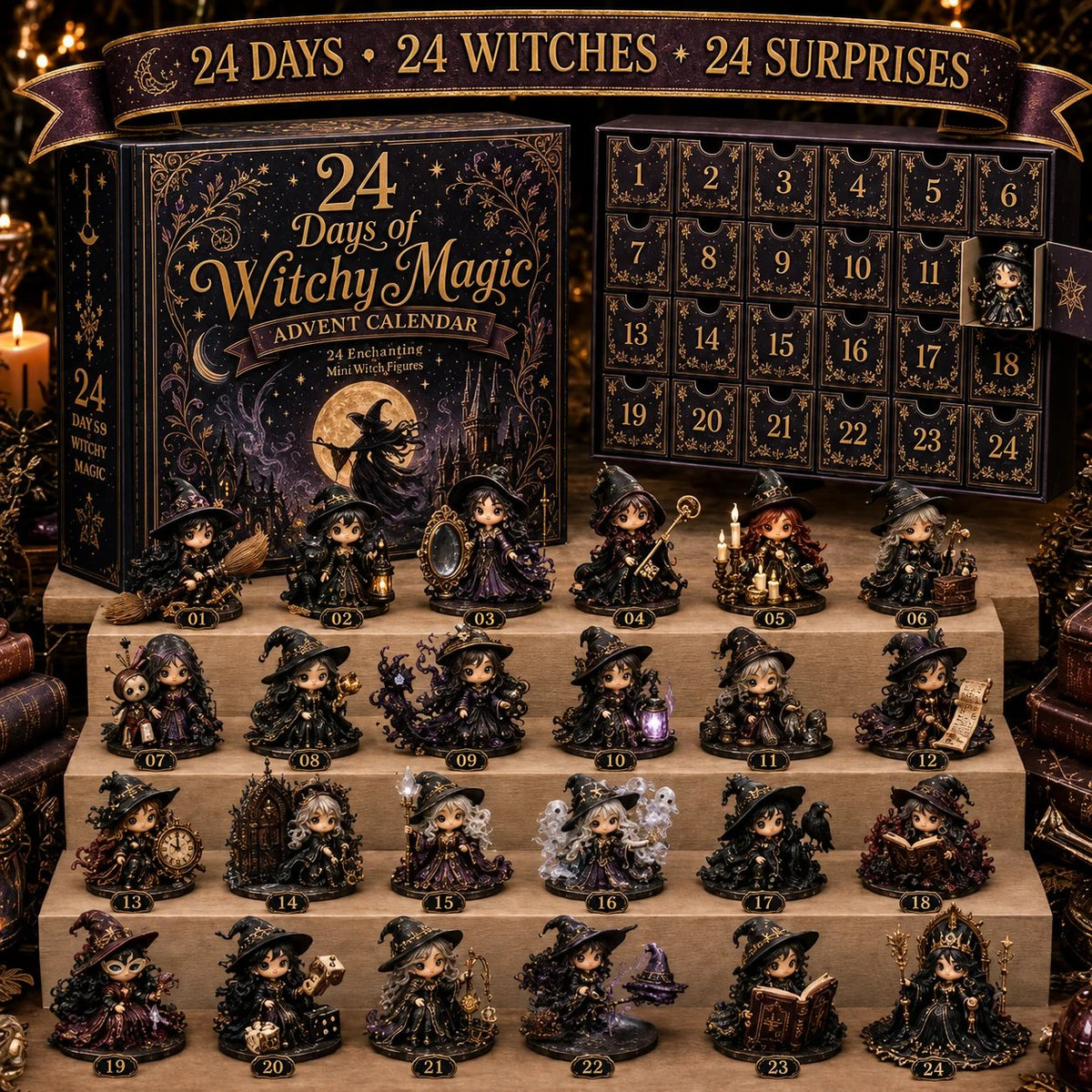 🧙‍♀️24 Days Of Witchy Surprises Advent Calendar | 24 Unique Collectible Witches with Magical Themes, Mini Figures & Fantasy Display Collection ✨