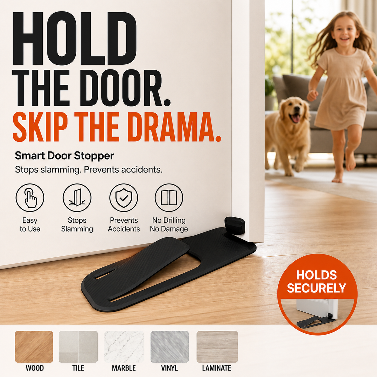 Hands-Free Door Stop 🚪 – Foot-Operated Floor Holder with No Drilling Required