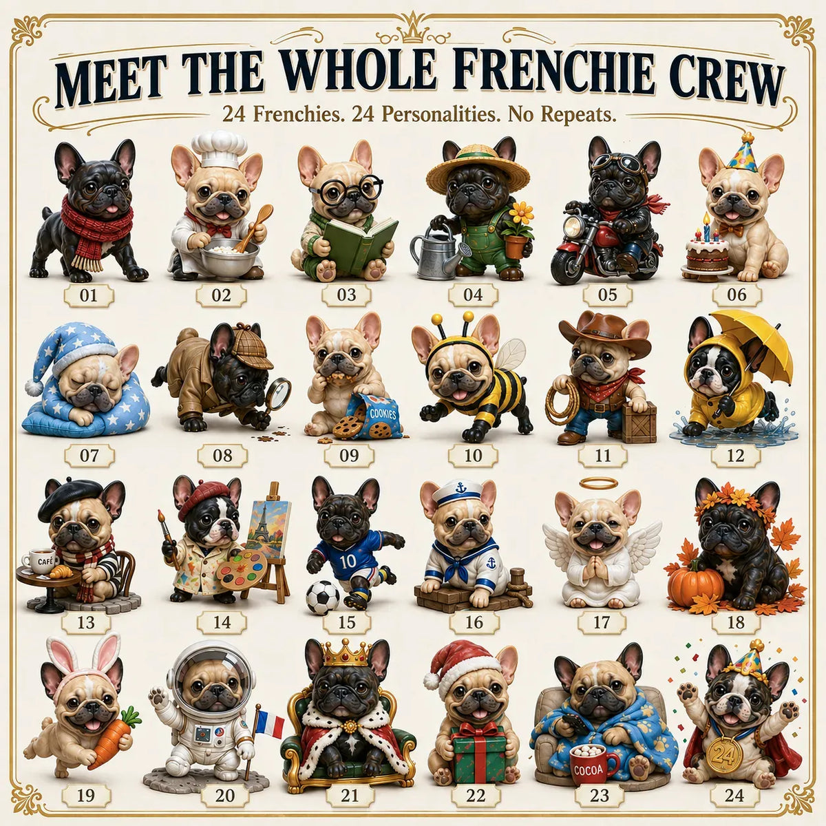 💯 🐶 24-Day French Bulldog Christmas Advent Calendar | 24 Unique Collectible Frenchie Characters with Different Outfits, Personalities & Daily Holiday Surprises 🎄✨