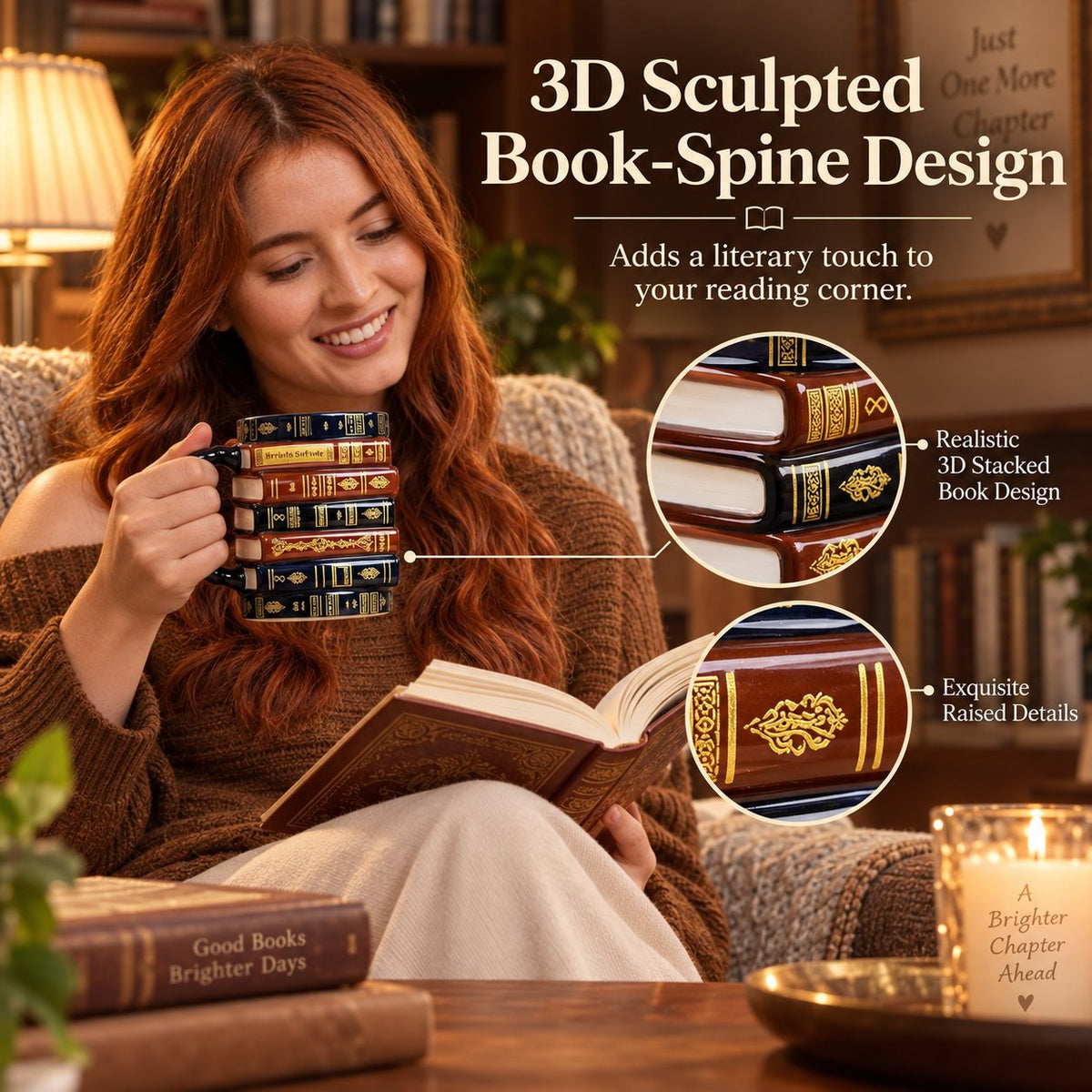 📚 3D Stacked Book Mug – Cozy Vintage Coffee Cup for Readers & Book Lovers