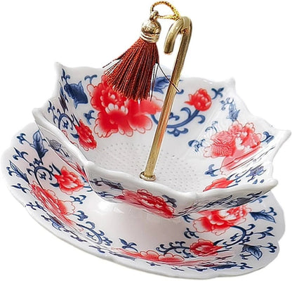☂️ Blue-and-White Umbrella Tea Strainer | Ceramic Tea Filter Set