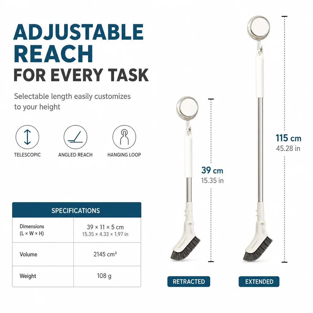 Reach & Shine Extendable Floor Scrubber with Long Handle – 1 Pack 🧼✨