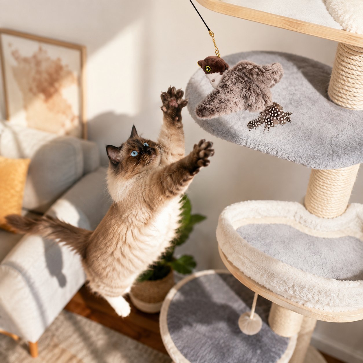 Flapping Bird Interactive Cat Toy, Hunting Stimulation Toy to Relieve Cat Boredom & Scratching
