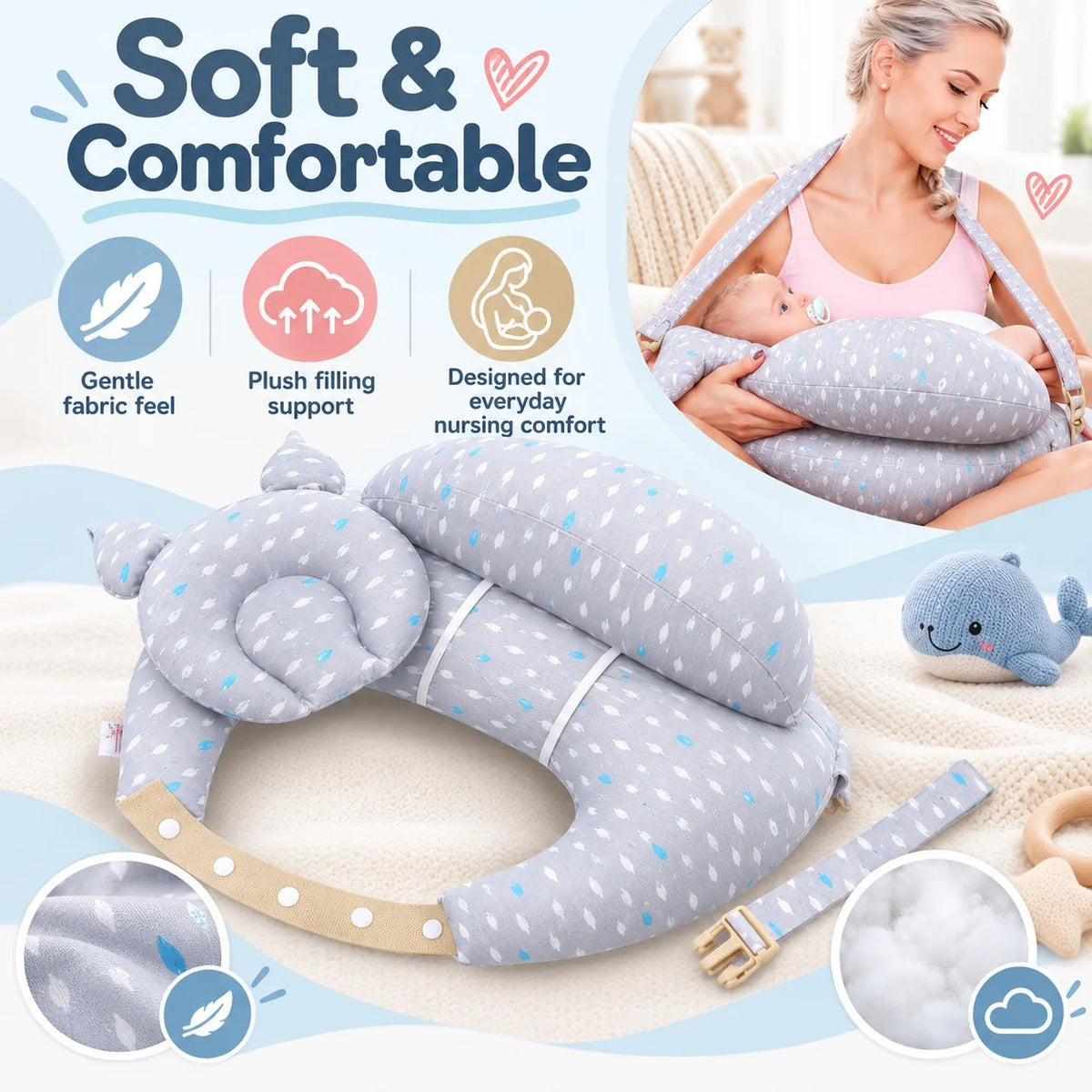 Adjustable Nursing Support Pillow 🍼 – Feeding Cushion with Strap