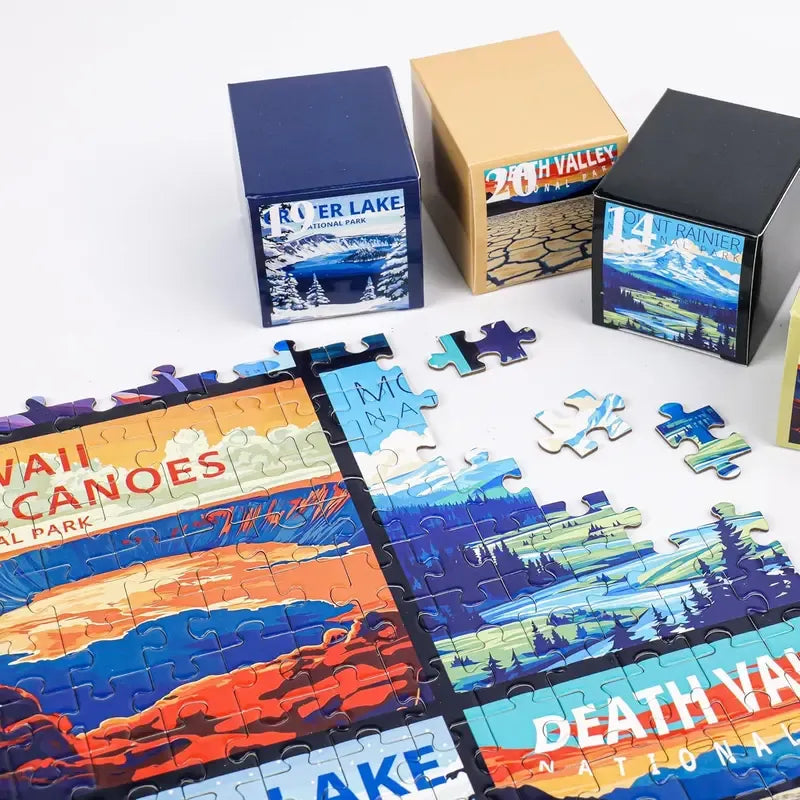 rokt&razo Travel Series, 24 Mini Pack 1000 Pieces Jigsaw Puzzle, 8 Puzzle Stickers, 3 Themes: National Parks, World Heritage, Global City Tour