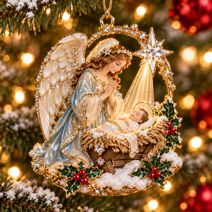 Heavenly Angel Christmas Ornament –  Crystal Star, Heaven’s Gate & Nativity Faith Keepsake Collection