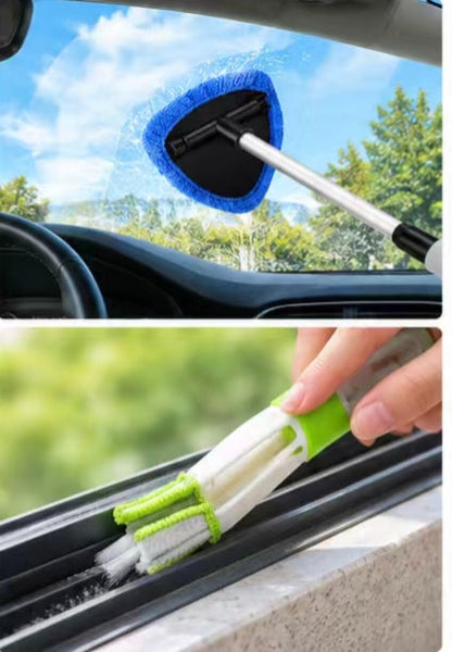 180° Swivel Windshield Cleaner 🚘 – Long-Reach Kit with 6 Pads, Brush & Spray Bottle