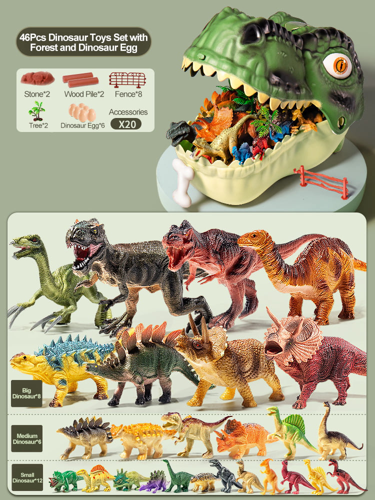 💯46 Pcs Dinosaur Toys Set Realistic Figures with Forest and Dinosaur Egg
