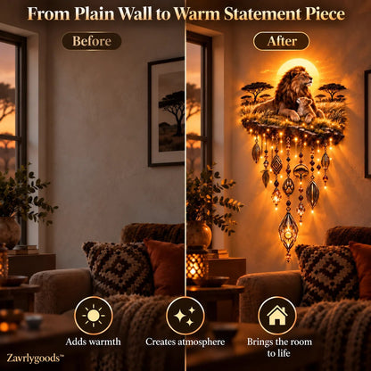 Majestic Savannah Family Glow™ – Beleuchtete Wanddekoration „Löwe & Junges“