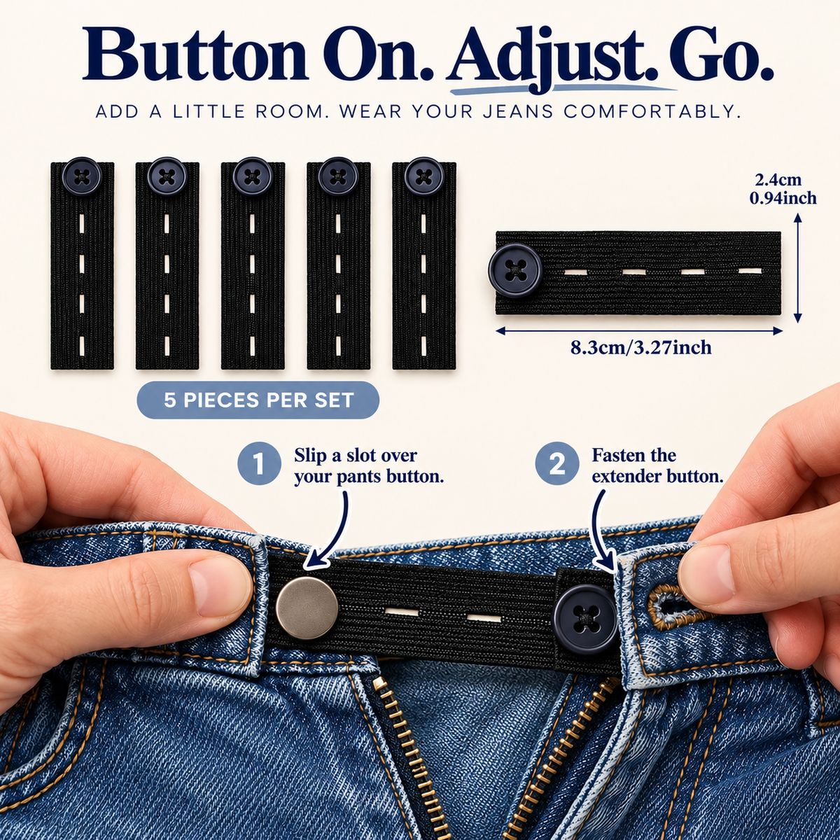 👖 5-Piece Waistband Extender Buttons – Adjustable Fit for Everyday Comfort