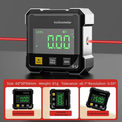 🔧📐 Magnetic Digital Angle Finder with Laser Level, 4-Sided Base for Accurate Carpentry & Construction Measurements ✨