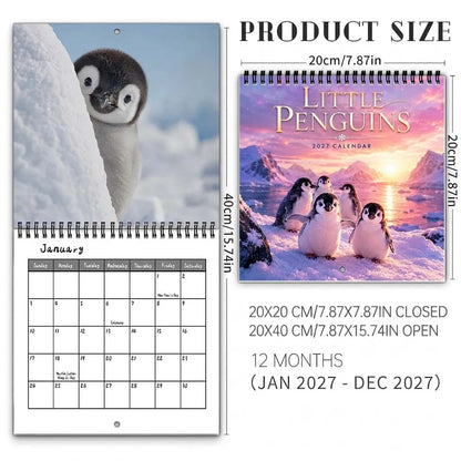 🐧 Penguin Wall Calendar 2027, Cute Monthly Planner With Notes At Home