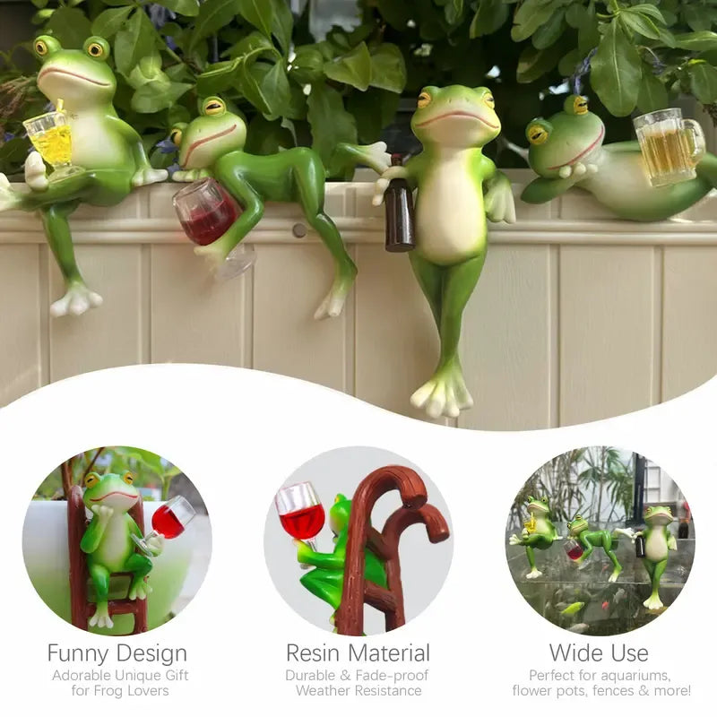 🐸Resin Frog Figurines Planter Decor - Whimsical Little Cute Frog Statue for Plant Pot