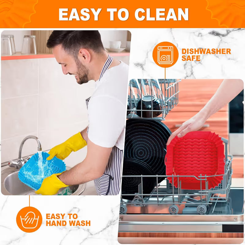 Reusable Air Fryer Silicone Liner 🍟 – 8" Nonstick Cooking Basket Insert