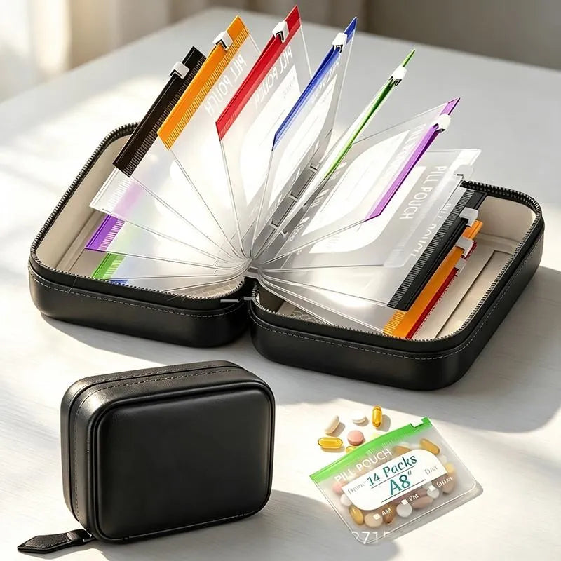 2-Week Pill Storage Binder 💊 – Portable Multi-Purpose Organizer Case
