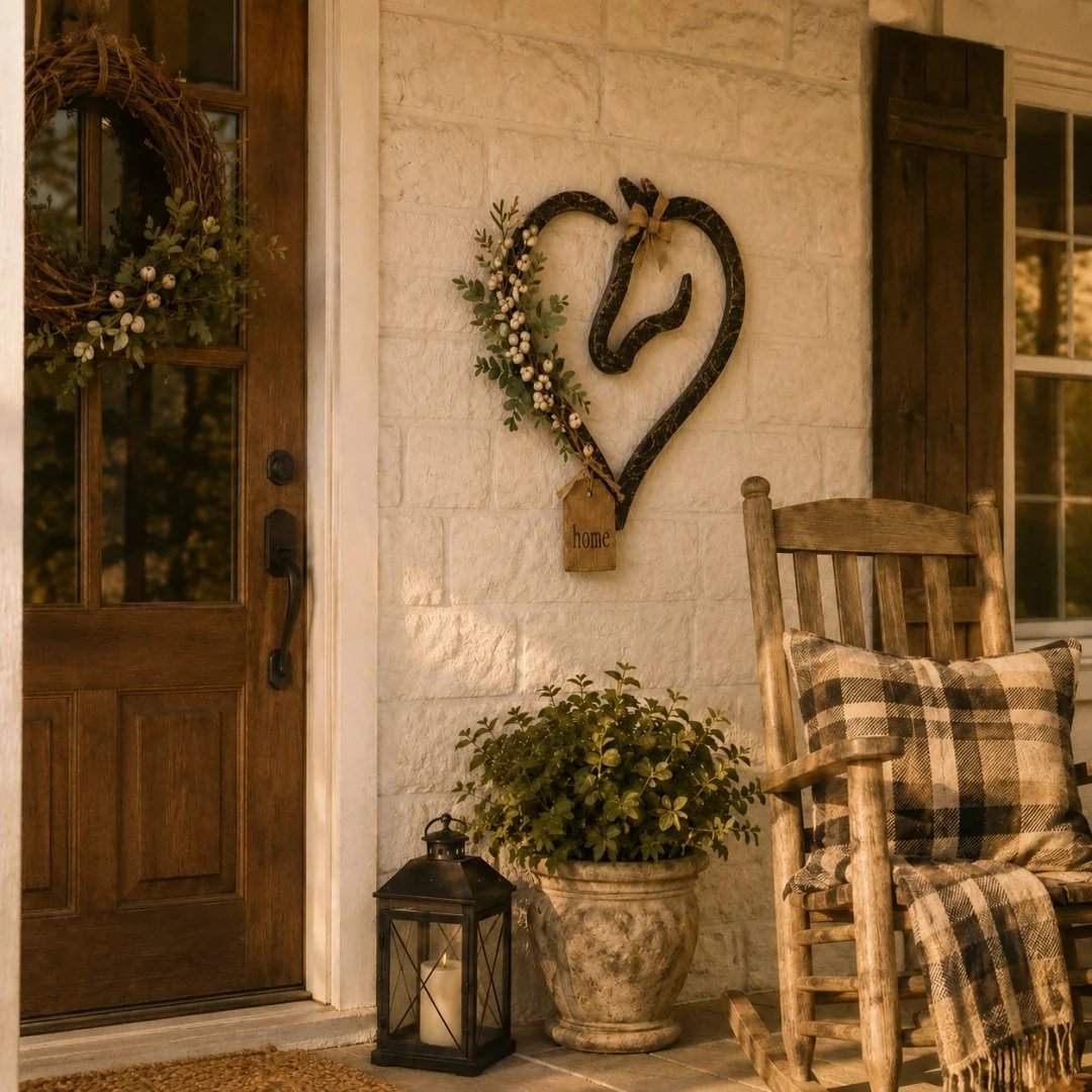 🎉Rustic Horse Heart Wall Decor with Greenery – Farmhouse Equestrian Home Accent