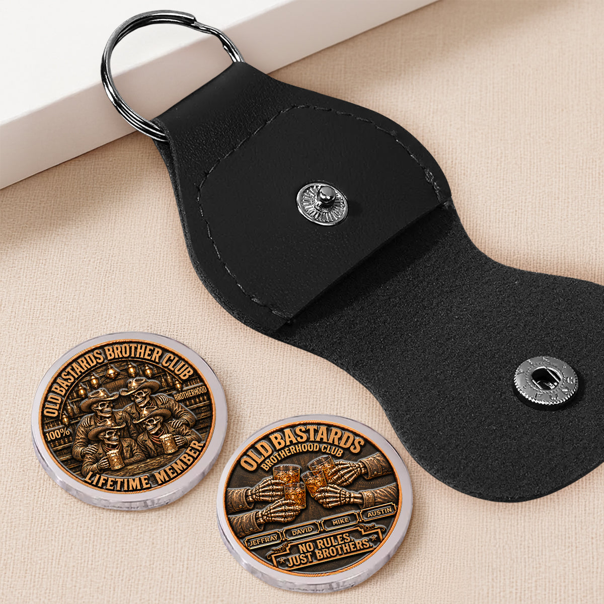 🤝🪙 Brotherhood Never Fades – Personalized Pocket Hug Coin Keychain