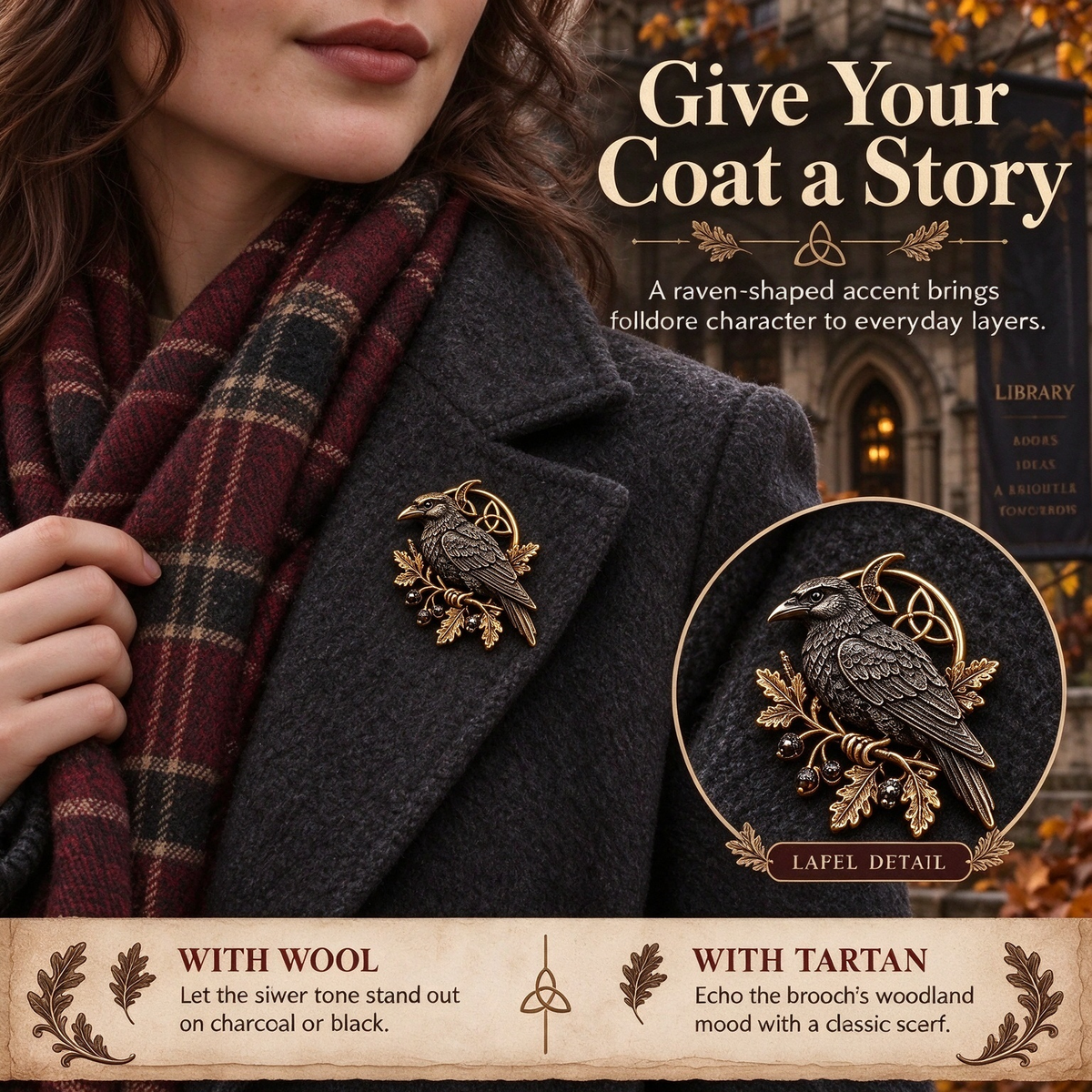 🐦‍⬛ Gothic Celtic Raven Brooch – Dark Academia Statement Pin
