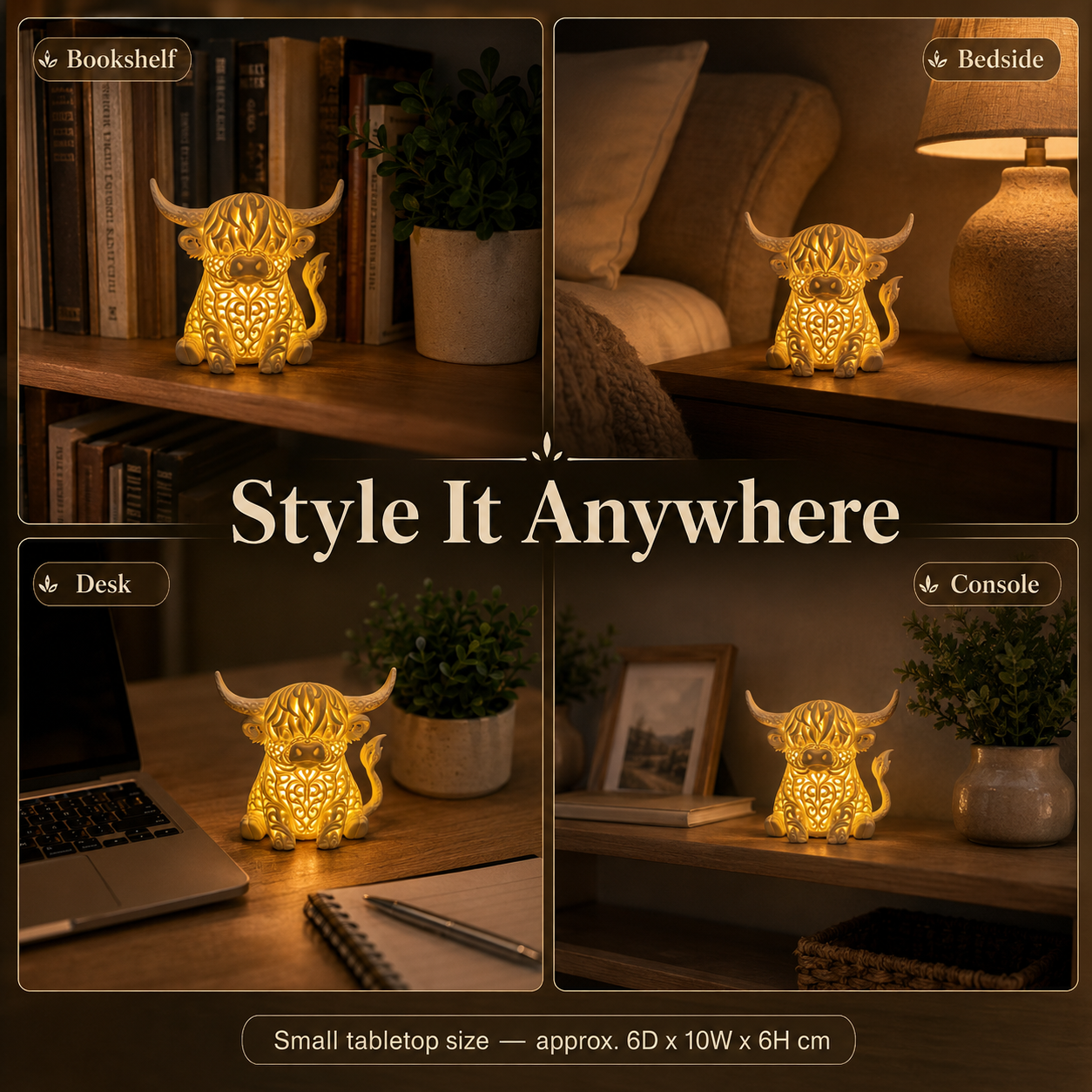 🐮 Cozy Highland Cow Glow Ornament – Palm-Sized Farmhouse Light ✨