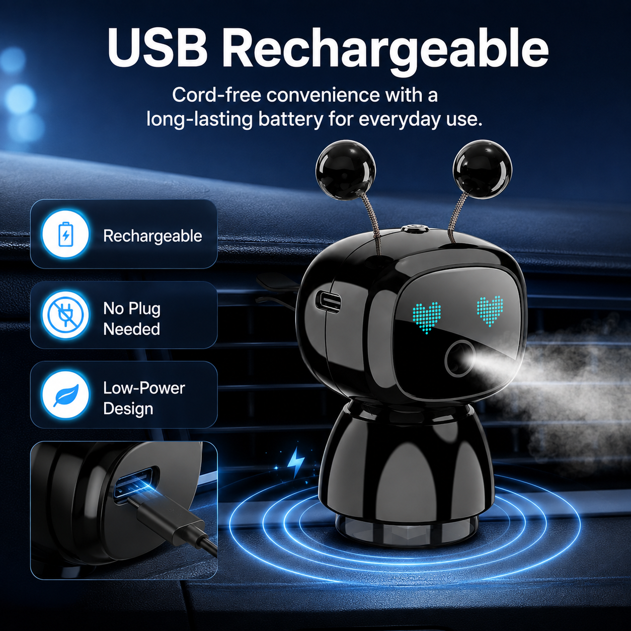 USB rechargeable robot car fragrance diffuser