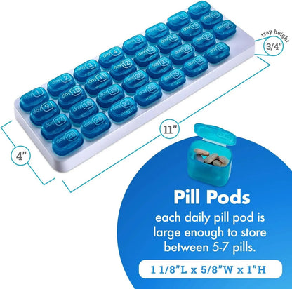 31-Day Pill Organizer 💊 – Easy-Open Removable Pods with Travel Case