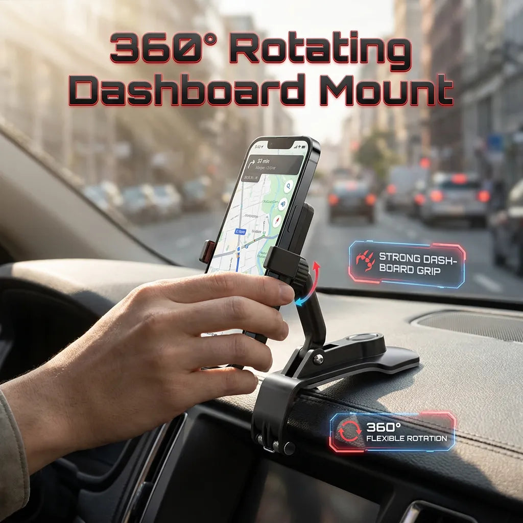 360° Swivel Dashboard Phone Holder 🚗 – Adjustable In-Car Mount | 1 Piece
