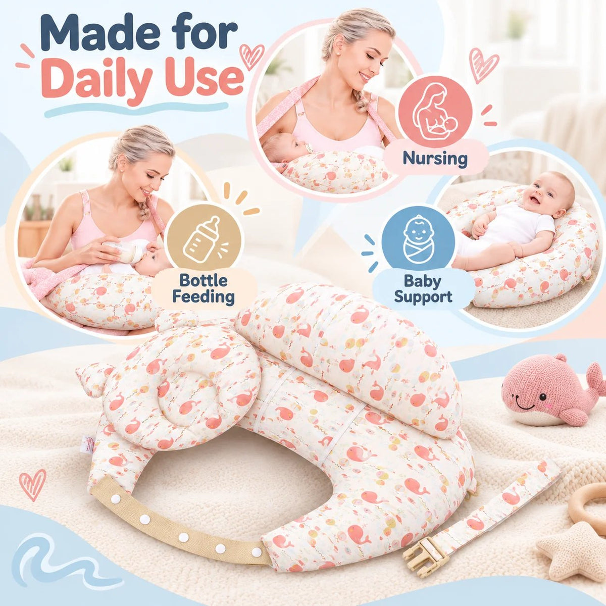 Adjustable Nursing Support Pillow 🍼 – Feeding Cushion with Strap