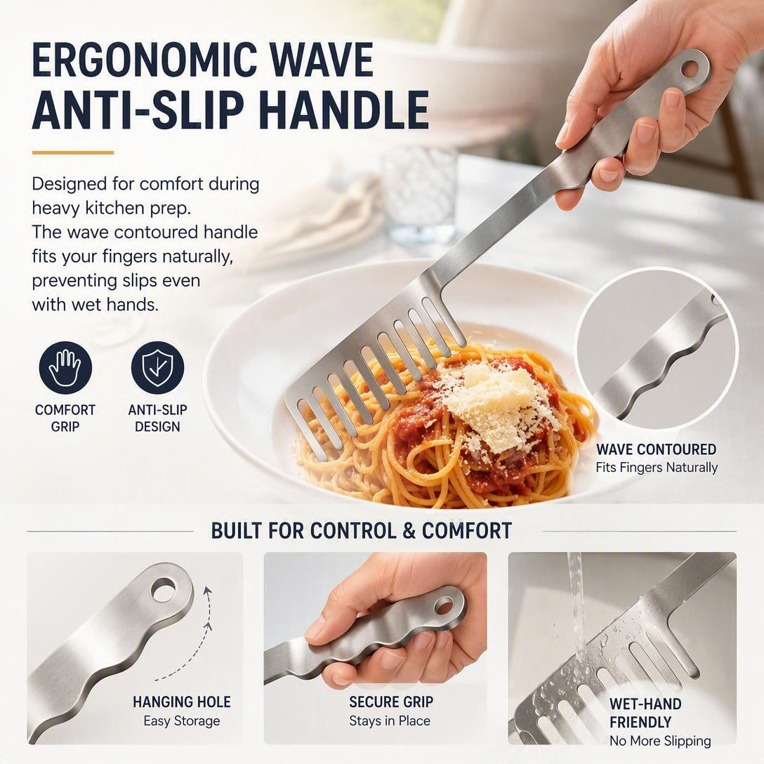 Stainless Steel Pasta Serving Spoon 🍝 – Classic Italian Kitchen Utensil