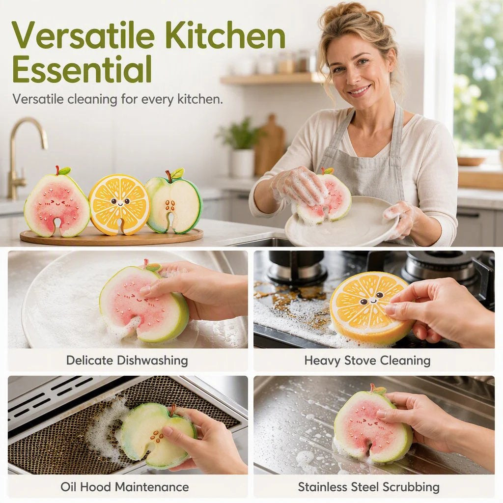 🍓 Cute Fruit-Shaped Dish Scrubber – Fun Kitchen Cleaning Sponge