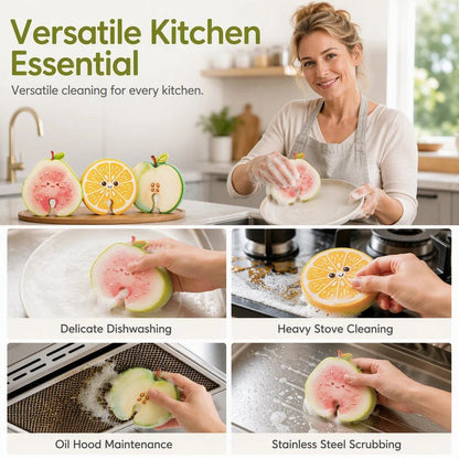🍓 Cute Fruit-Shaped Dish Scrubber – Fun Kitchen Cleaning Sponge