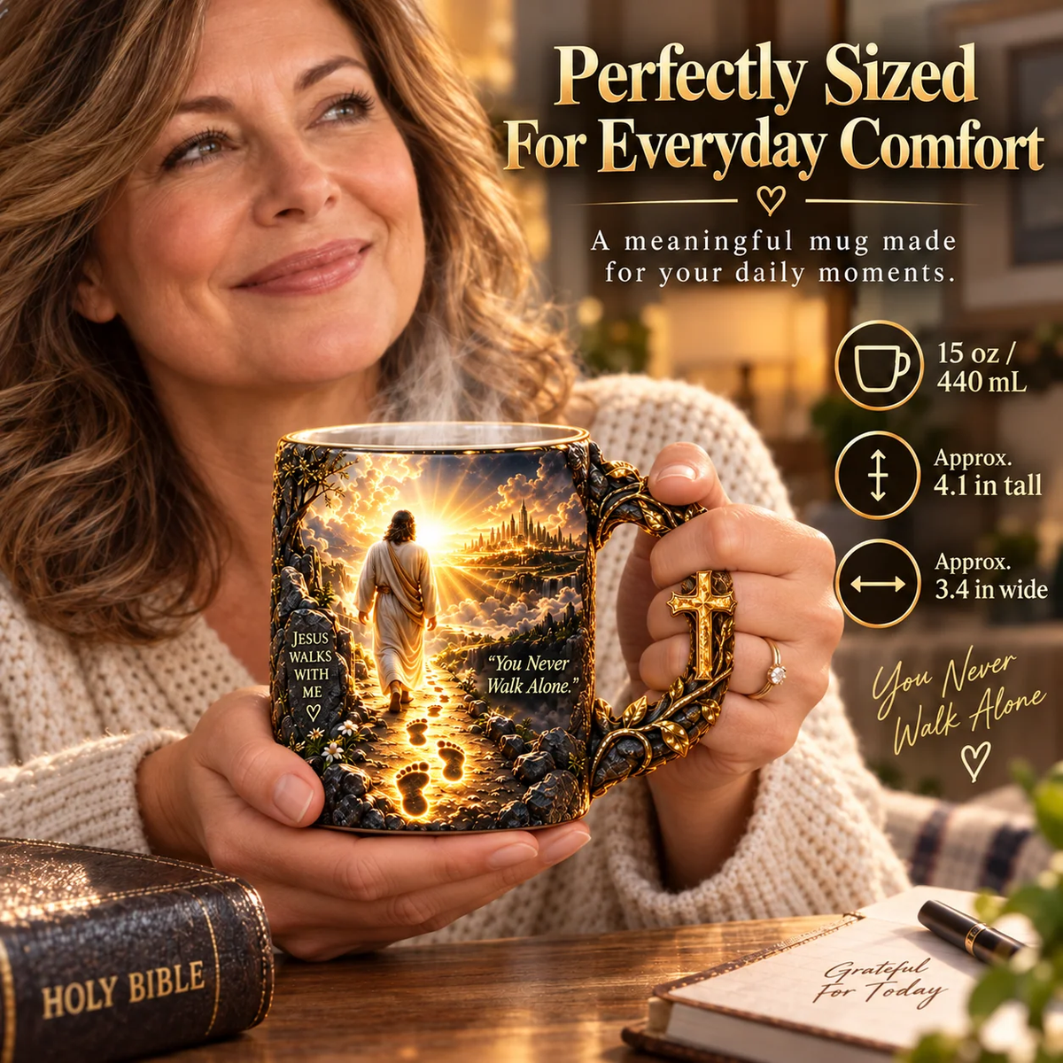 🔥 Last Day 49% OFF 🔥 ✝️ Jesus Walks With Me™ — Heat-Reveal Faith Mug | You Are Never Alone