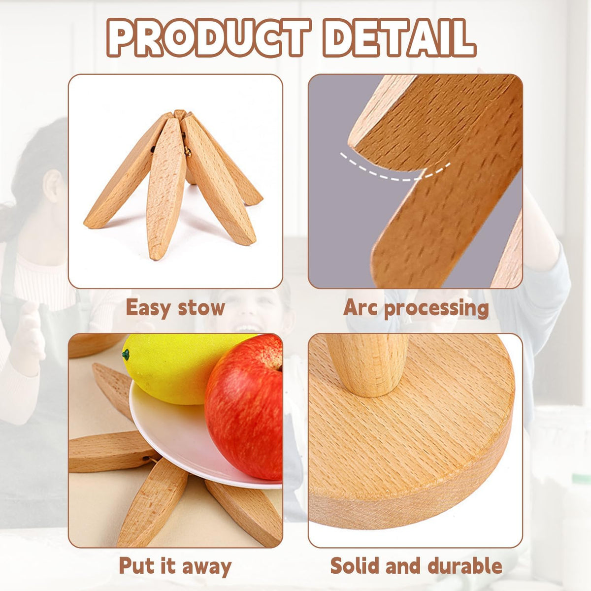 Christmas Tree Trivet Set 🎄 4 Natural Walnut Wood Heat Mats with Festive Display Stand 🎁 50% Off Early Holiday Deal