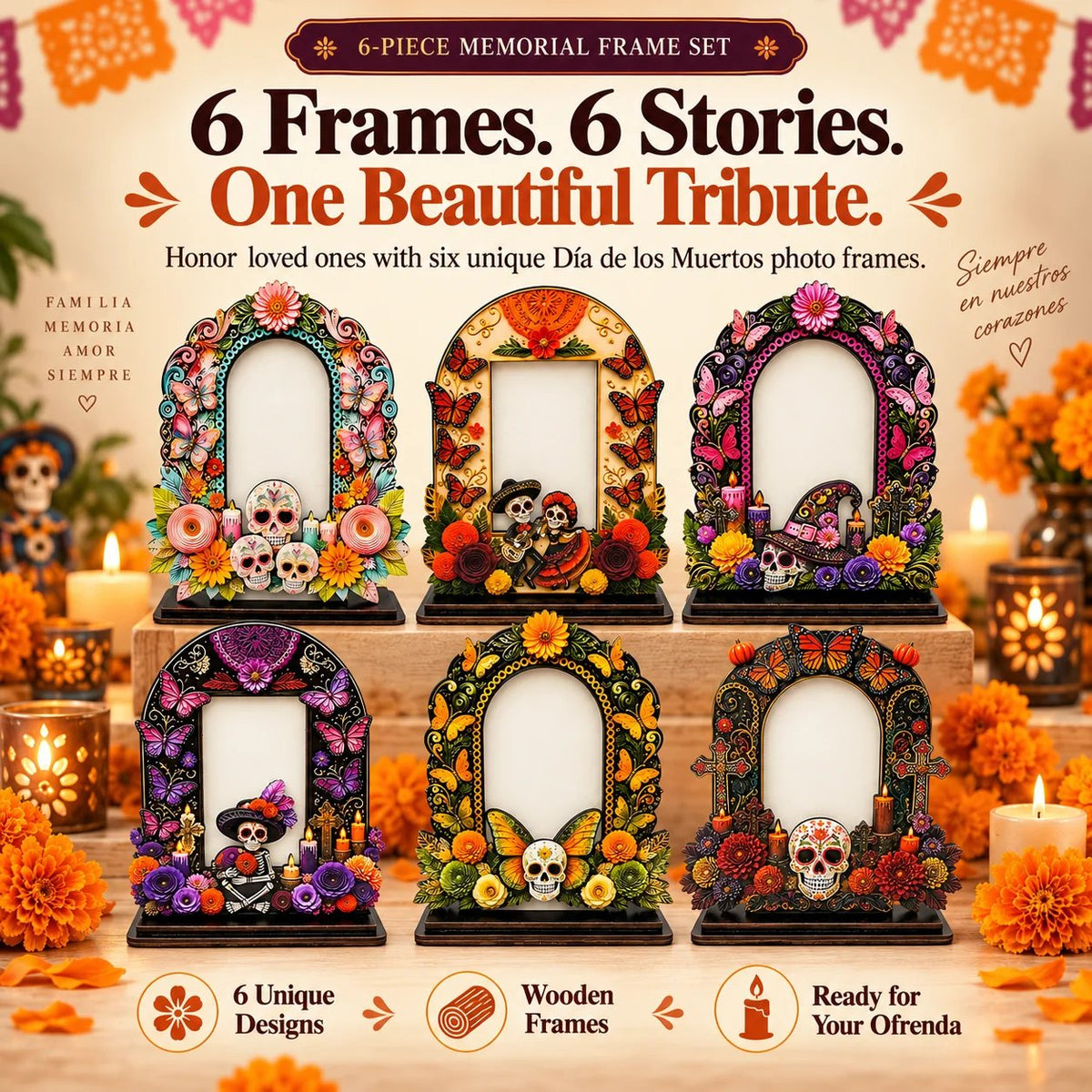 Día de Muertos Memorial Photo Frames – 6 Wooden Designs