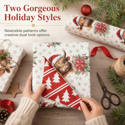 🐮🎄 Highland Cow Christmas Wrapping Paper – Cozy Holiday Charm for Every Gift