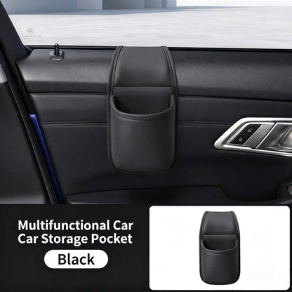 🚗 Double-Tier Leather Car Door Caddy – Slim Storage for Phone, Keys & Daily Gear